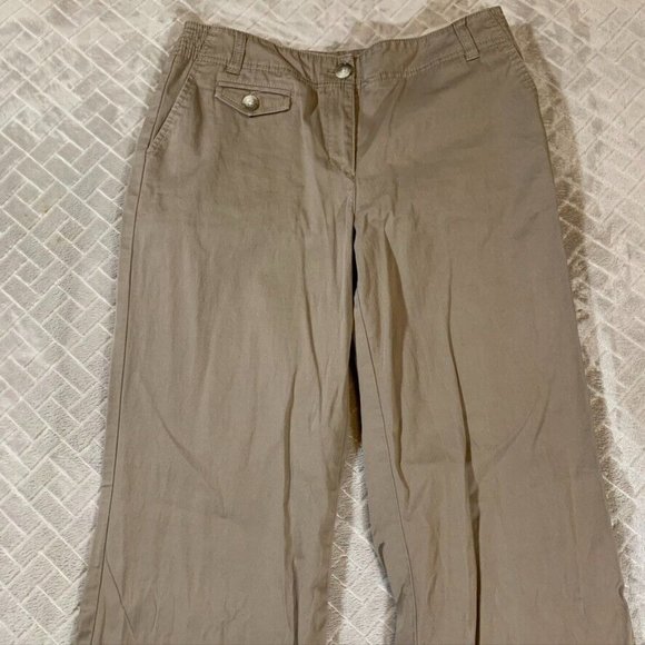 Ann Taylor Womens 6 Chino Pants Tan Brown Flare Mid Rise Stretch Casual Office - Picture 2 of 14